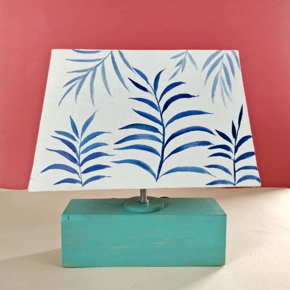 Rectangle Table Lamp - Blue Fern Lamp Shade - rangreli