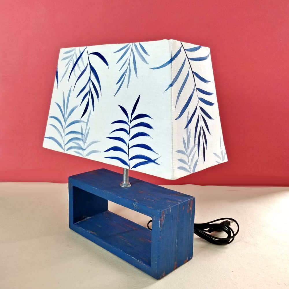 Rectangle Table Lamp - Blue Fern Lamp Shade - rangreli