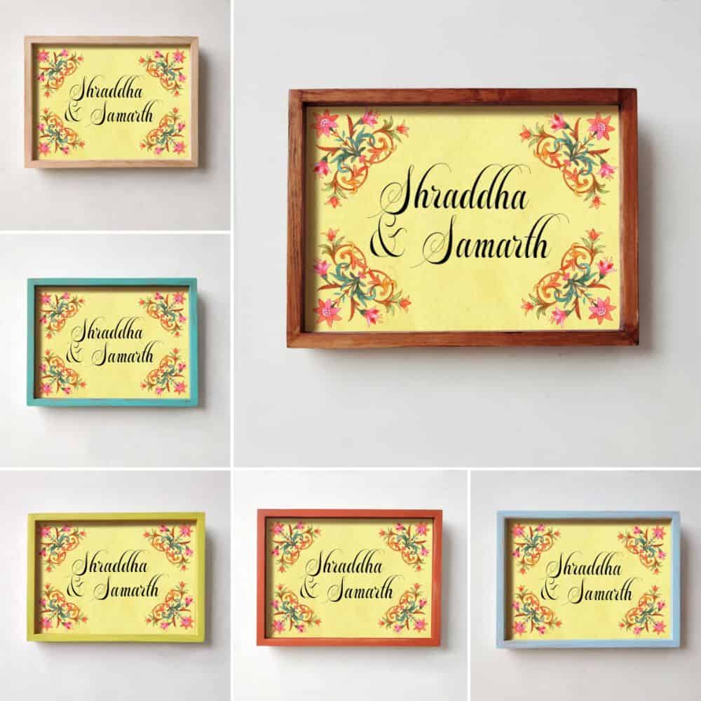 Printed Framed Name plate -  Red flowers - rangreli