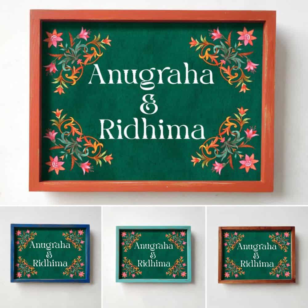 Printed Framed Name plate -  Red flowers - rangreli