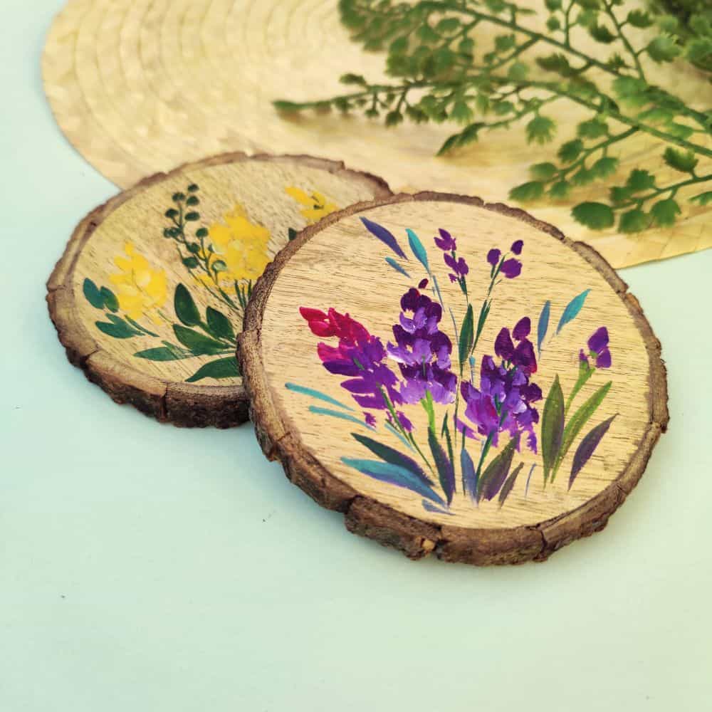 Set of 2 Bark Coasters - Floral Set 4 - rangreli