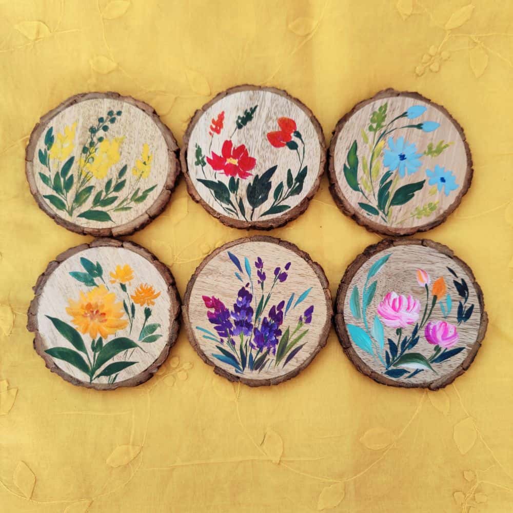 Set of 6 Bark Coasters - Floral Set 4 - rangreli