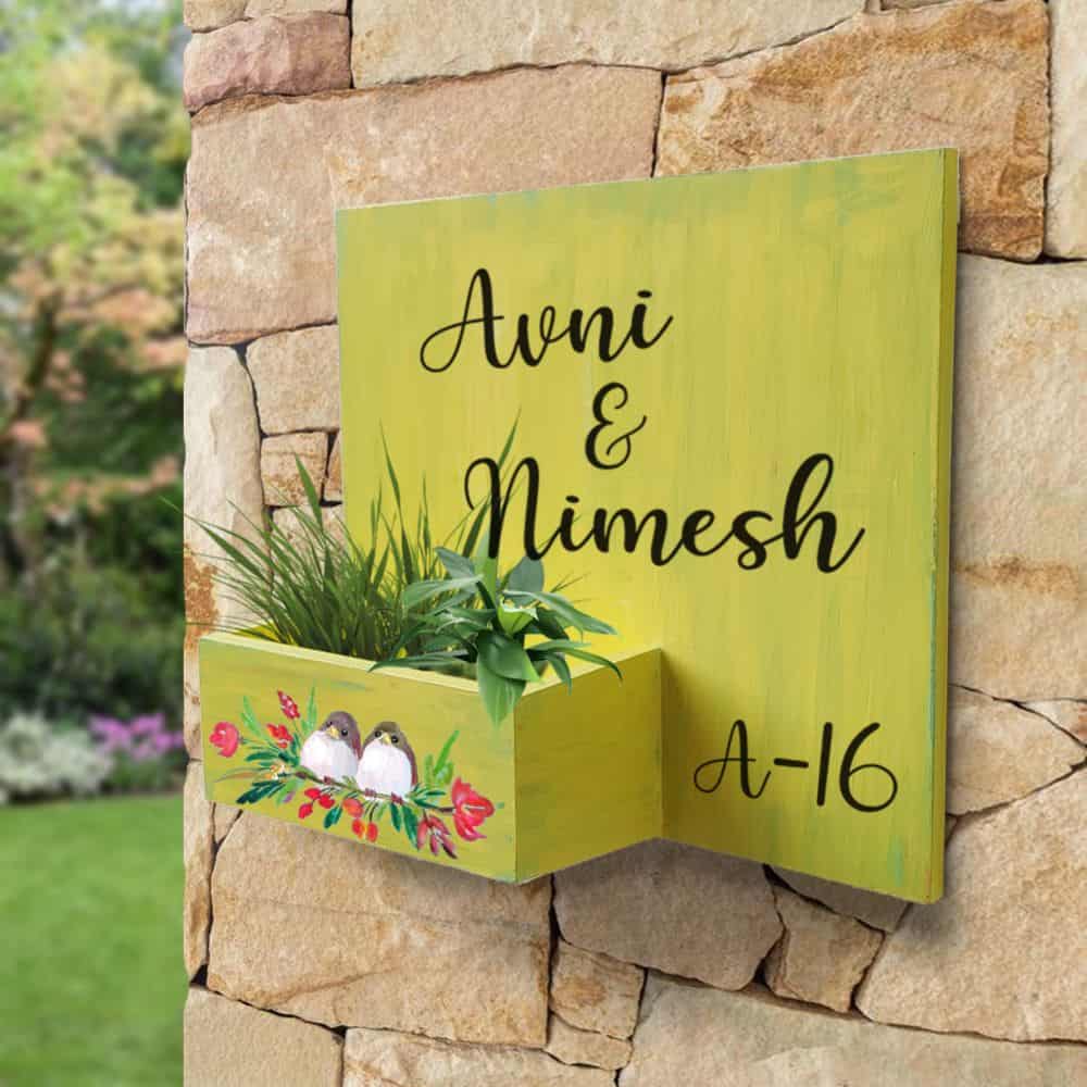 Two Sweet Birds - Handpainted Planter Nameplate