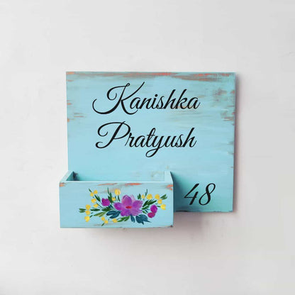 Handpainted Customized Planter Name plate -   Purple Flowers