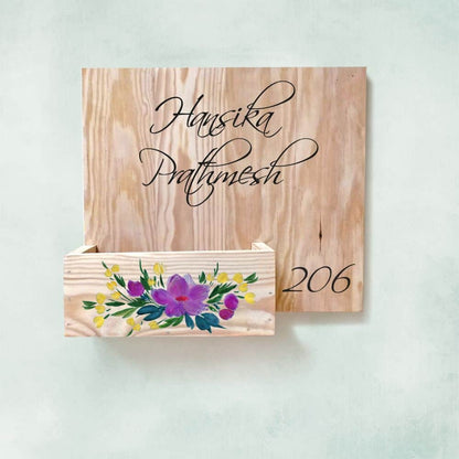 Handpainted Customized Planter Name plate -   Purple Flowers - rangreli