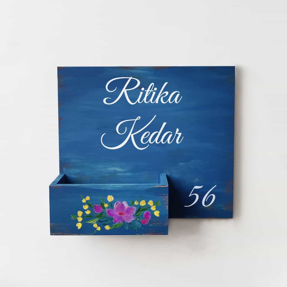 Handpainted Customized Planter Name plate -   Purple Flowers - rangreli