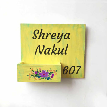 Handpainted Customized Planter Name plate -   Purple Flowers - rangreli