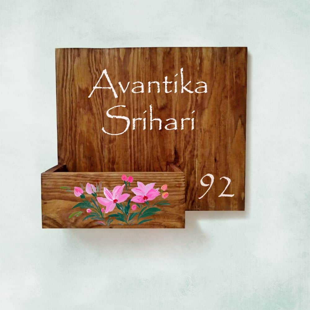 Handpainted Customized Planter Name plate -   Pastel Pink Flowers - rangreli