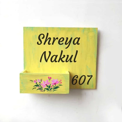 Handpainted Customized Planter Name plate -   Pastel Pink Flowers