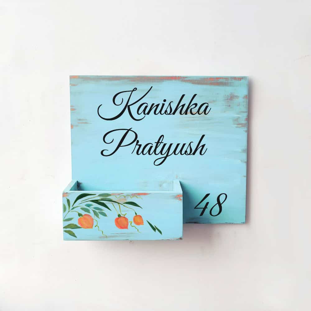 Handpainted Customized Planter Name plate -   Peach Flowers - rangreli