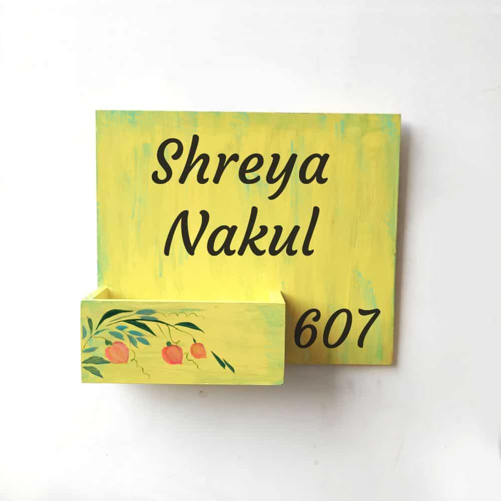 Handpainted Customized Planter Name plate -   Peach Flowers - rangreli