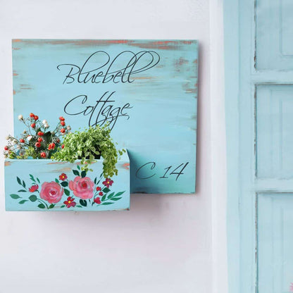 Handpainted Customized Planter Name plate - Pink Flowers