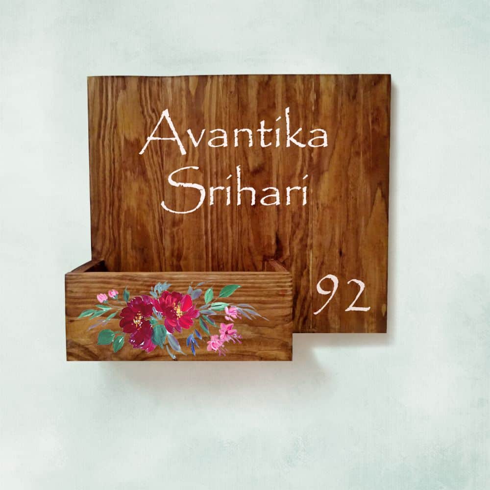 Handpainted Customized Planter Name plate - Red Flowers - rangreli