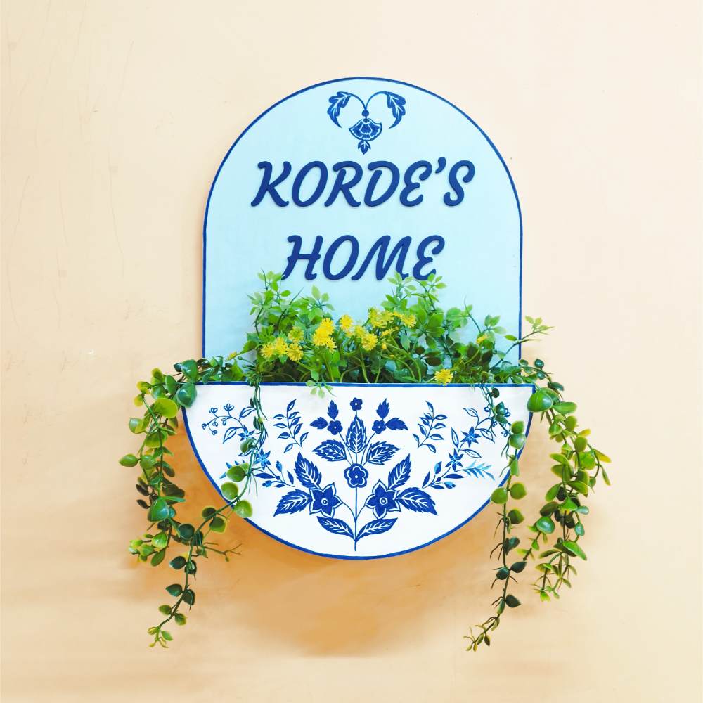 Round Planter Name plate- Sunny Yellow N Blue