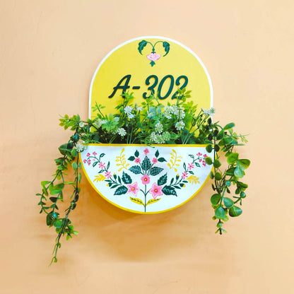 Round Planter Name plate- Sunny Yellow N Blue