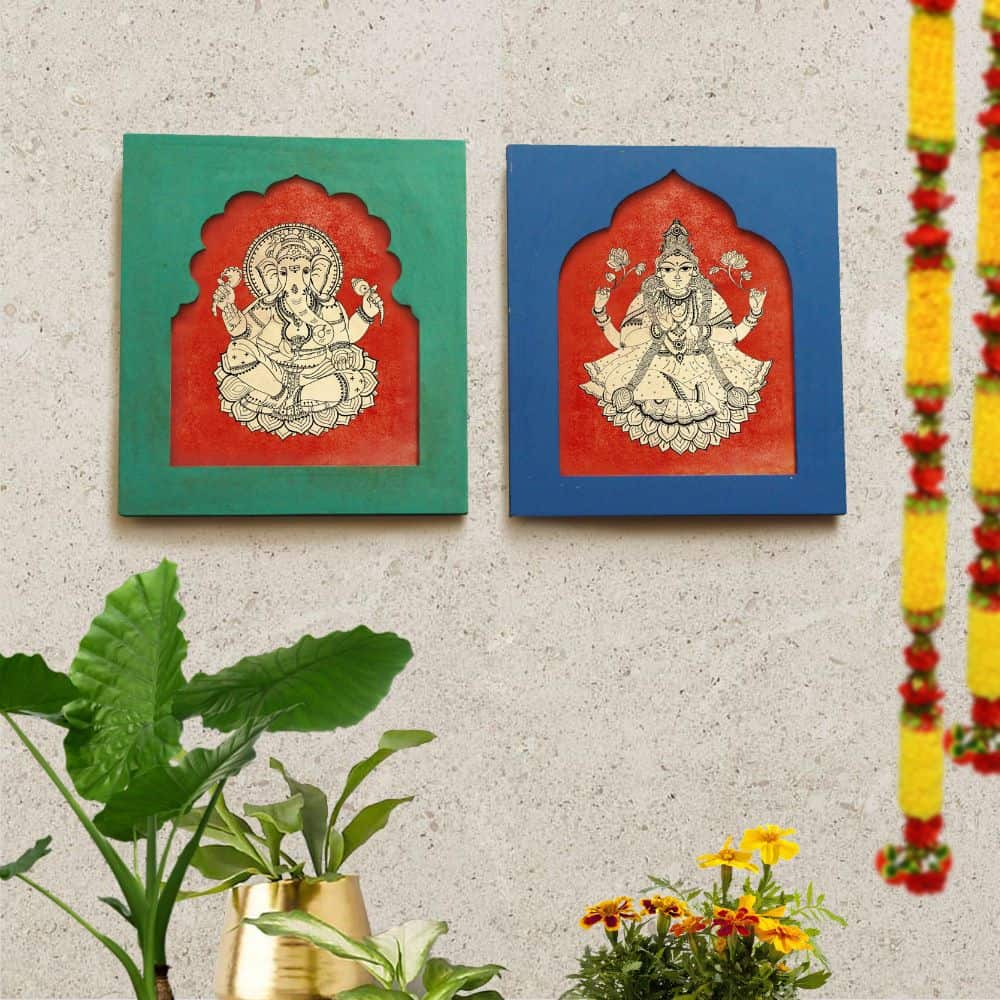 Laxmi Ganesh Wall Art Painting - Traditional Indian Art | Ethnic Decor