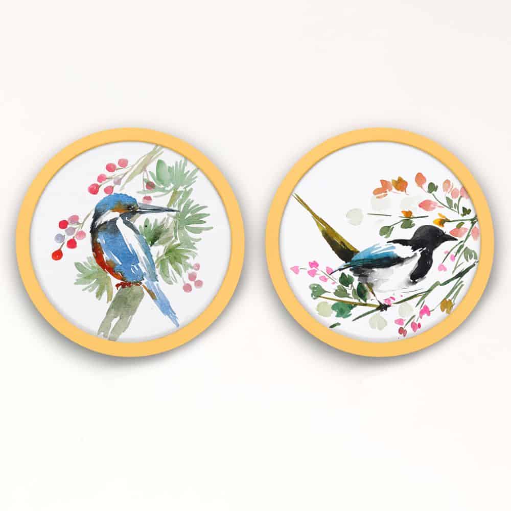 Handpainted wall art Style 2- Bird Set of 2 - rangreli