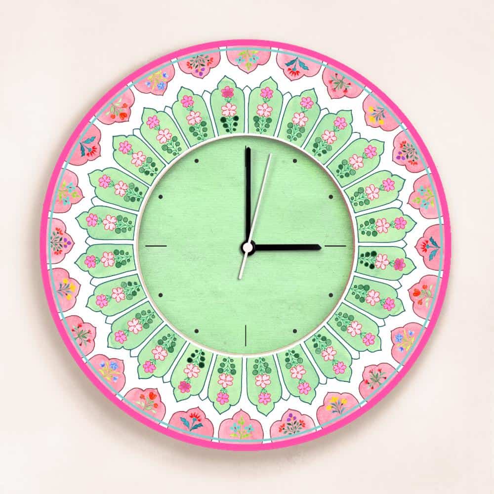 Patterns Wall Clock Peach Green - rangreli