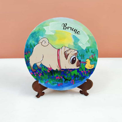 Handpainted Character Table Art - Curious Pug - rangreli