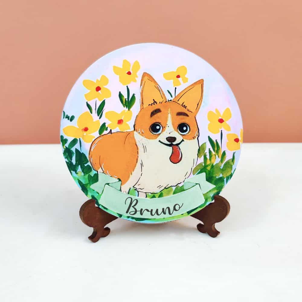 Handpainted Character Table Art - Cute Dog - rangreli