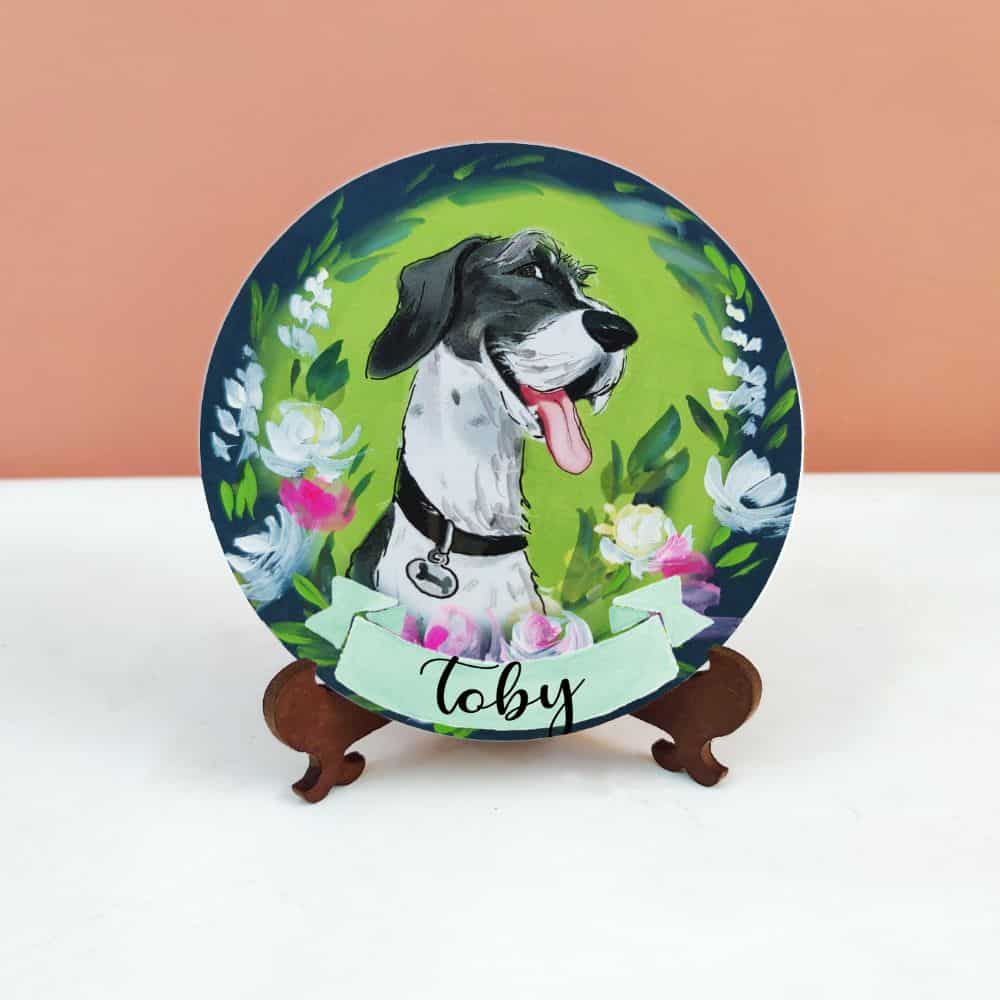 Handpainted Character Table Art - Laughing Dog - rangreli