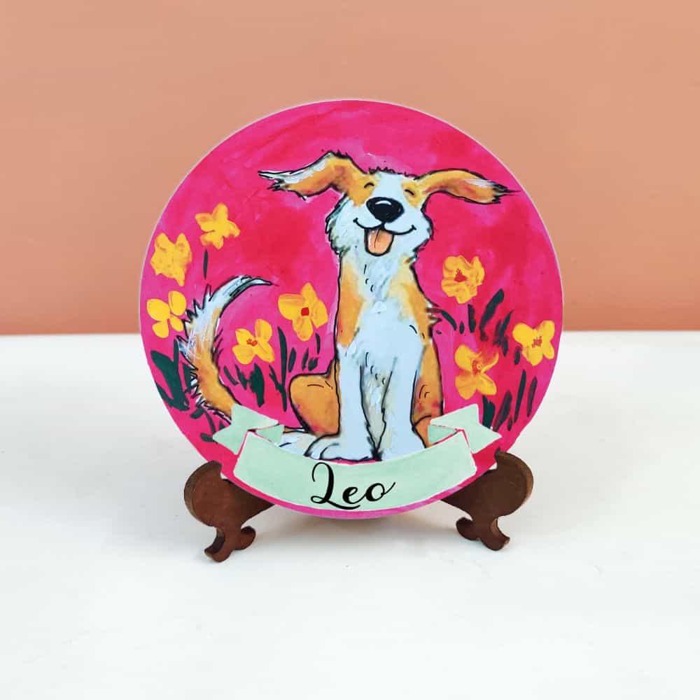 Handpainted Character Table Art -Indie Dog - rangreli