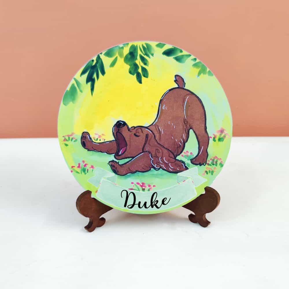 Handpainted Character Table Art -Yawning Dog - rangreli