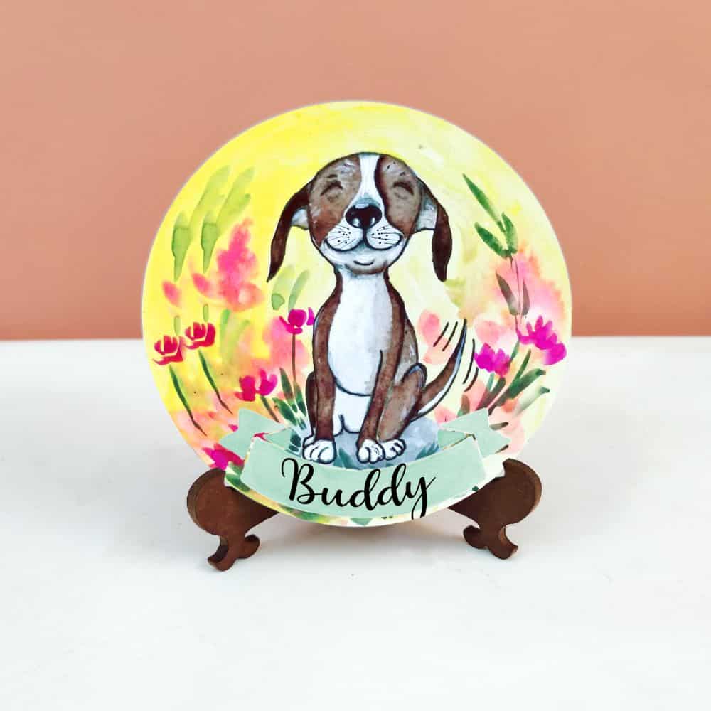 Handpainted Character Table Art -Bliss Dog - rangreli