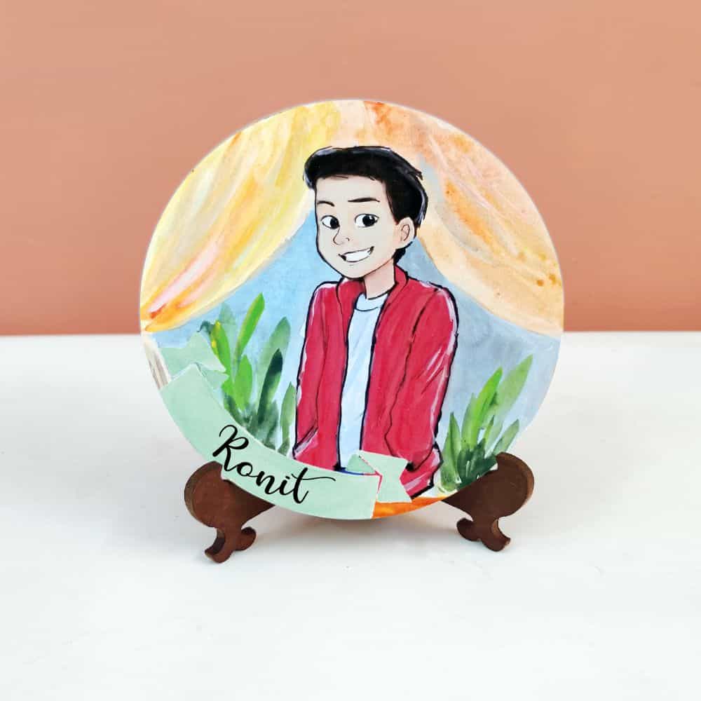 Handpainted Character Table Art - Smiling Boy - rangreli