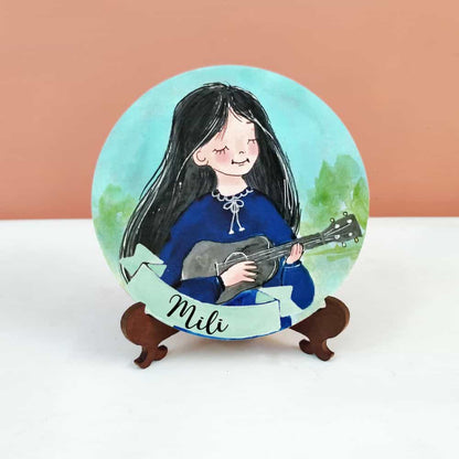 Handpainted Character Table Art - Ukulele Girl - rangreli