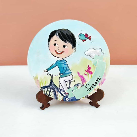 Handpainted Character Table Art - Cycle Boy - rangreli