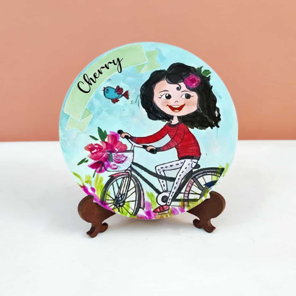 Handpainted Character Table Art - Cycle Girl - rangreli