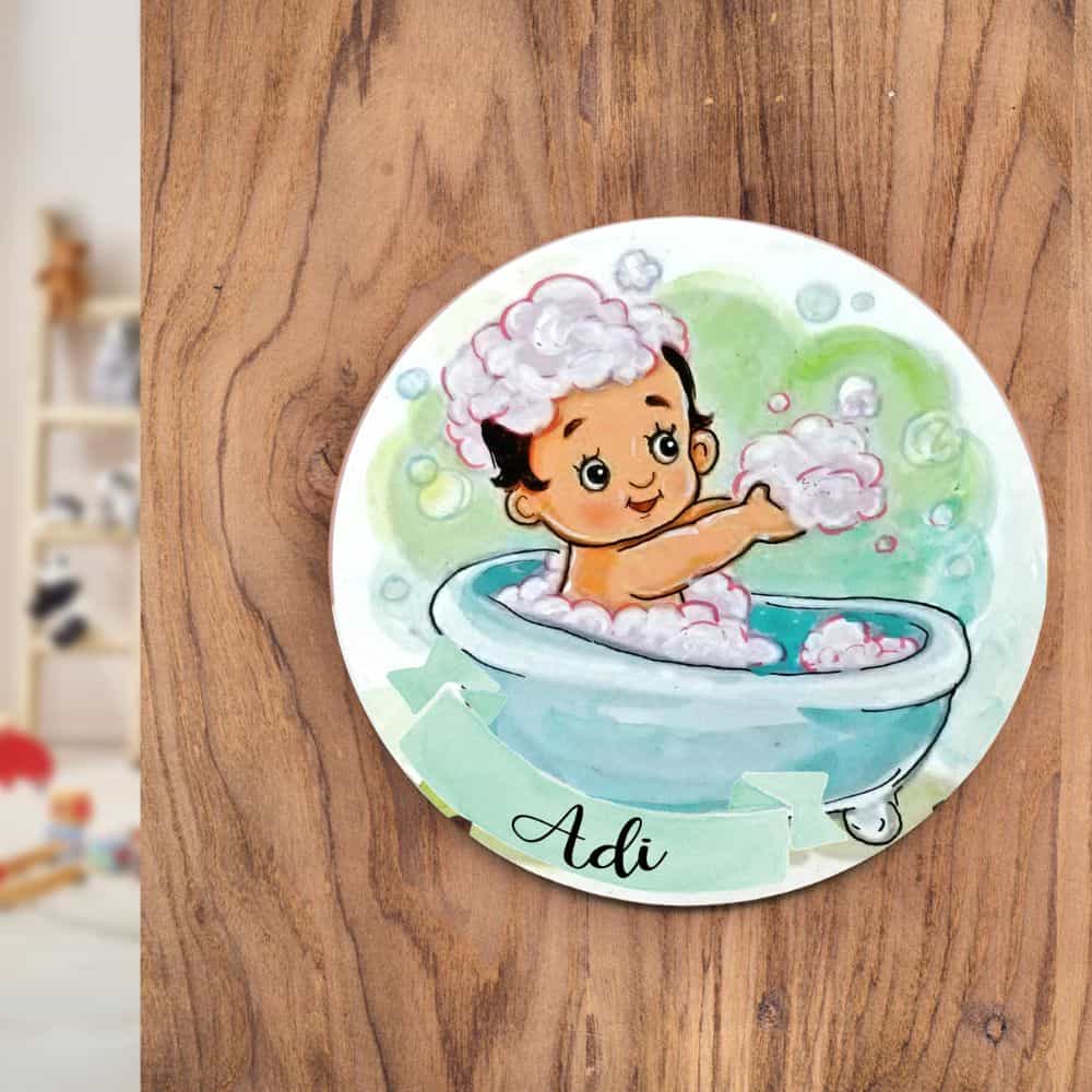 Handpainted Character Table Art - Bathing Baby - rangreli