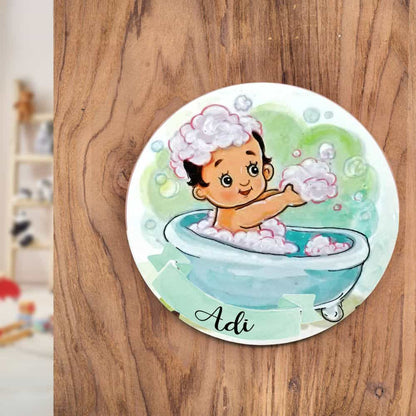 Handpainted Character Table Art - Bathing Baby - rangreli