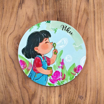 Handpainted Character Table Art - Bubble Blowing Kid - rangreli