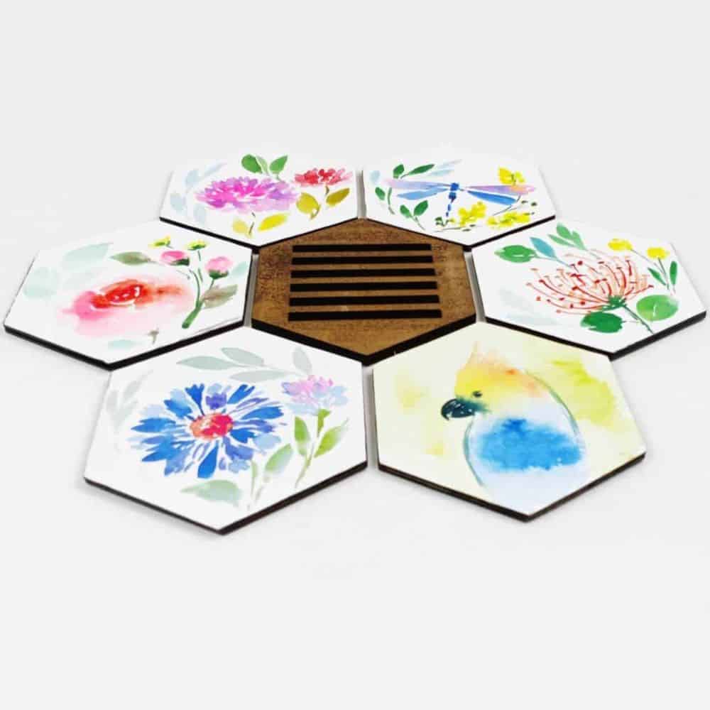 Set of 6 Hand Painted Coasters -1 - rangreli