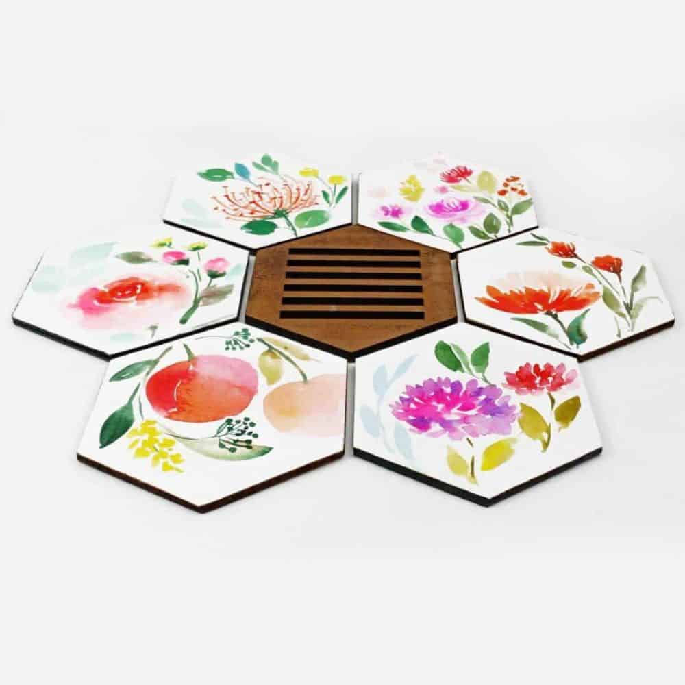 Set of 6 Hand Painted Coasters -3 - rangreli