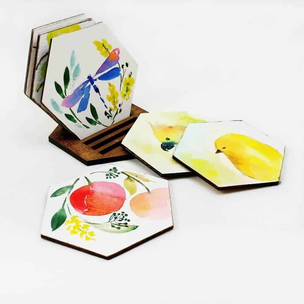 Set of 6 Hand Painted Coasters - 4 - rangreli