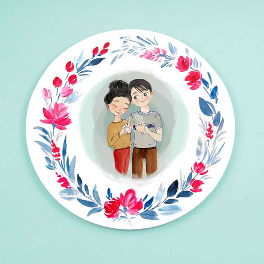 Handpainted Character wall art - Coffee Couple - rangreli