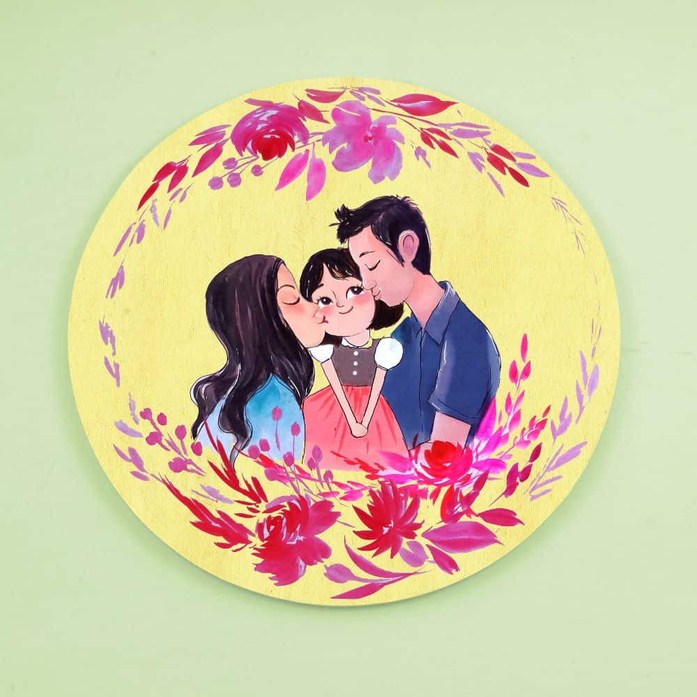 Handpainted Character wall art - Family Love - rangreli