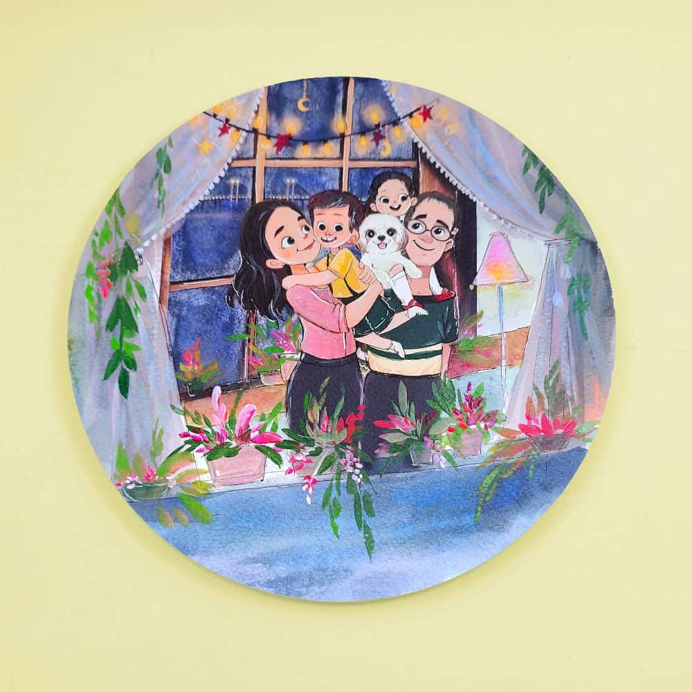 Handpainted Character wall art - My Family - rangreli